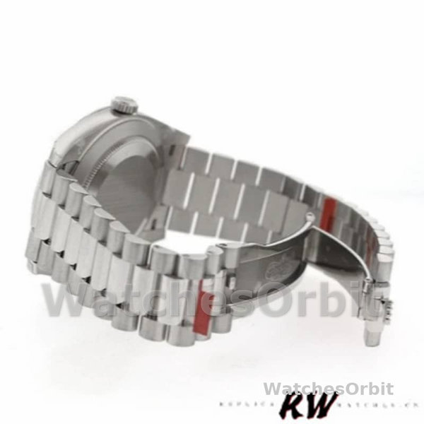 Replica Heren Rolex Day-Date-228206, 40mm, Zilveren Romeinse Cijfer Wijzerplaat, Platina
