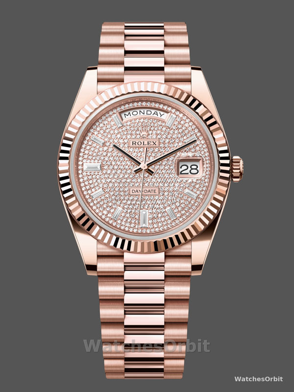 Rolex Day-Date 228235 Diamond Paved Dial Fluted Bezel 40mm Mens Replica Watch