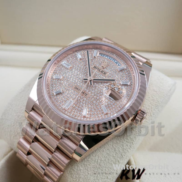 Replica Rolex Day-Date-228235 da uomo, 40 mm, quadrante con pavé di diamanti, lunetta scanalata, pavé di diamanti da uomo