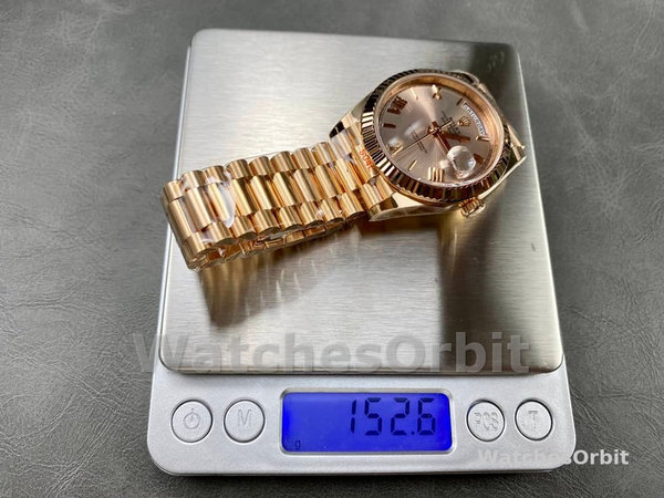Replica Heren Rolex Day-Date-228235, 40mm, Sundust, Romeinse cijfer wijzerplaat, geribbelde ring, Heren Sundust