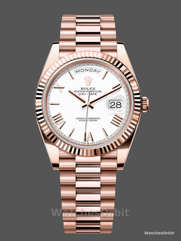 Rolex Day-Date 228235 White Roman Numeral Dial Fluted Bezel 40mm Mens Replica Watch