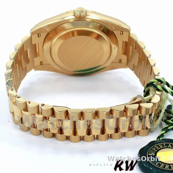 Replica Heren Rolex Day-Date-228238, 40mm, zwarte wijzerplaat met diagonaal motief, geribbelde lunette, zwart voor heren