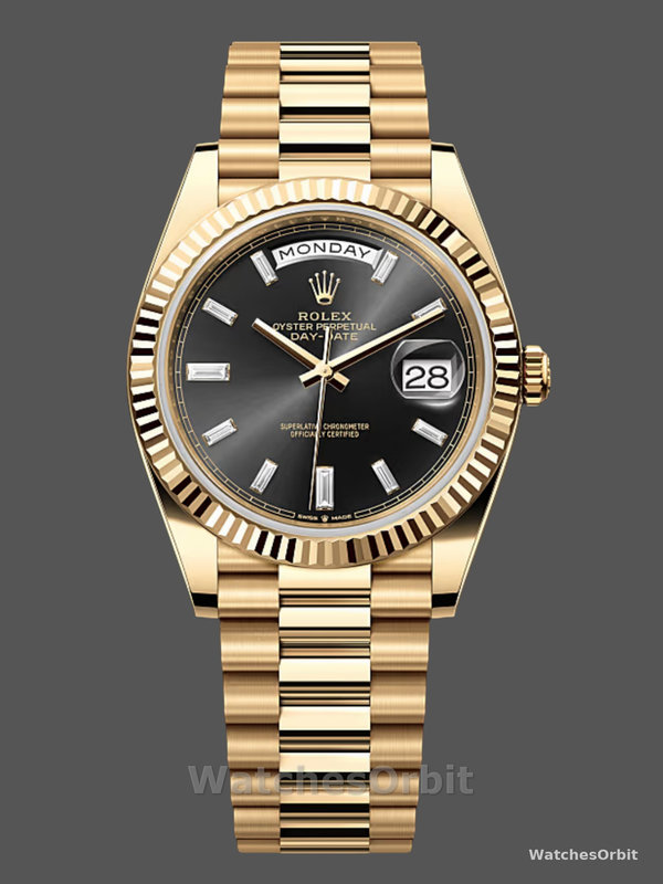 Rolex Day-Date 228238 Black Diamond Dial Fluted Bezel 40mm Mens Replica Watch