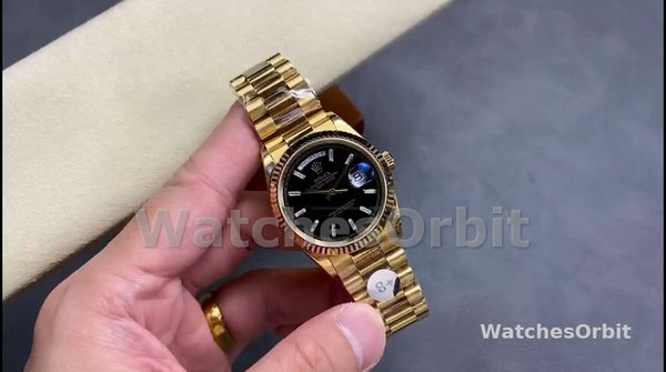 Replica Rolex Day-Date-228238 da uomo, 40 mm, quadrante nero con diamanti, lunetta scanalata, nero da uomo