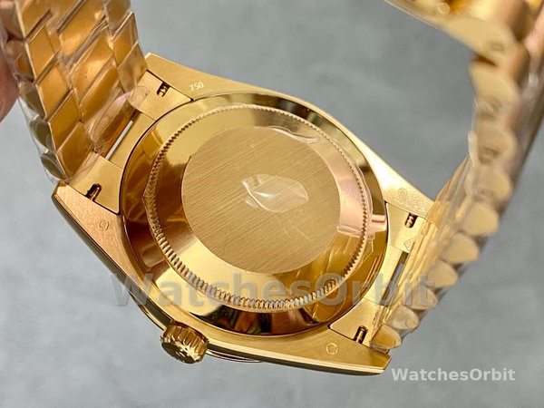 Replica Heren Rolex Day-Date-228238, 40mm, zwarte diamanten wijzerplaat, geribbelde lunette, heren zwart