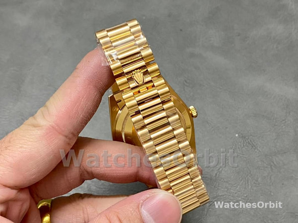 Replica Heren Rolex Day-Date-228238, 40mm, zwarte diamanten wijzerplaat, geribbelde lunette, heren zwart