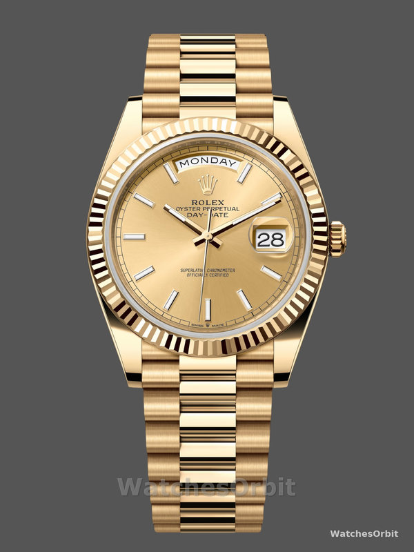 Rolex Day-Date 228238 Champagne Diamond Dial Fluted Bezel 40mm Mens Replica Watch