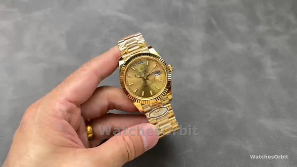 Replica Rolex Day-Date-228238 da uomo, 40 mm, quadrante diamantato champagne, lunetta scanalata, Champagne da uomo