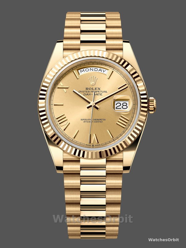 Rolex Day-Date 228238 Champagne Roman Dial Fluted Bezel 40mm Mens Replica Watch
