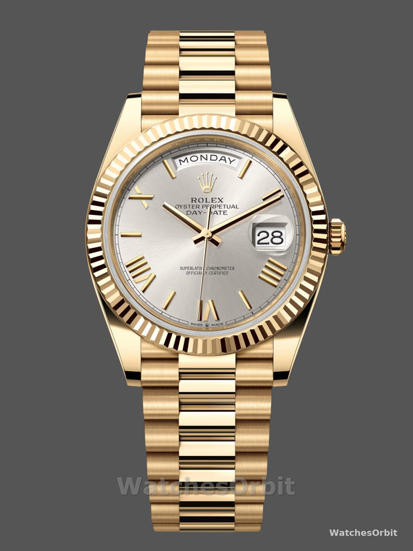 Rolex Day-Date 228238 Silver Roman Dial Fluted Bezel 40mm Mens Replica Watch