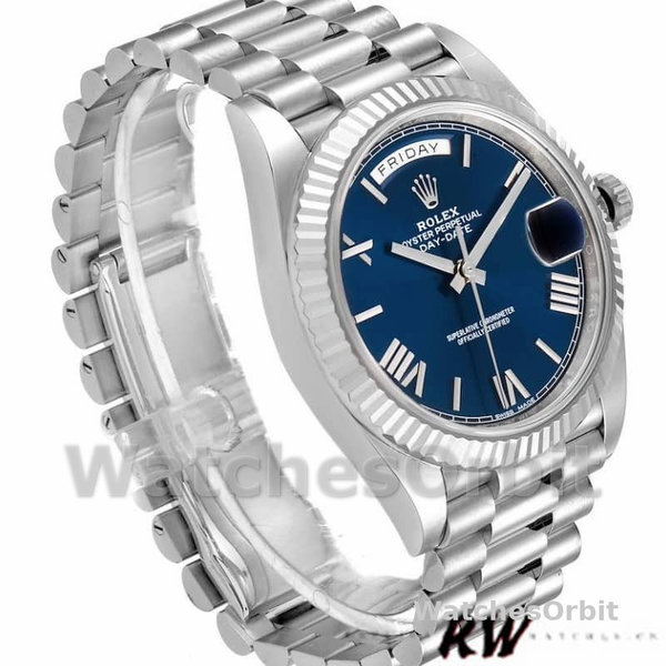 Replica Heren Rolex Day-Date-228239, 40mm, Blauwe Romeinse Wijzerplaat, Geribbelde Ring