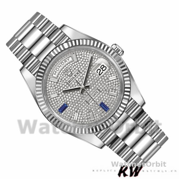 Replica Rolex Day-Date-228239 da uomo, 40 mm, quadrante con pavé di diamanti, lunetta scanalata, pavé di diamanti da uomo
