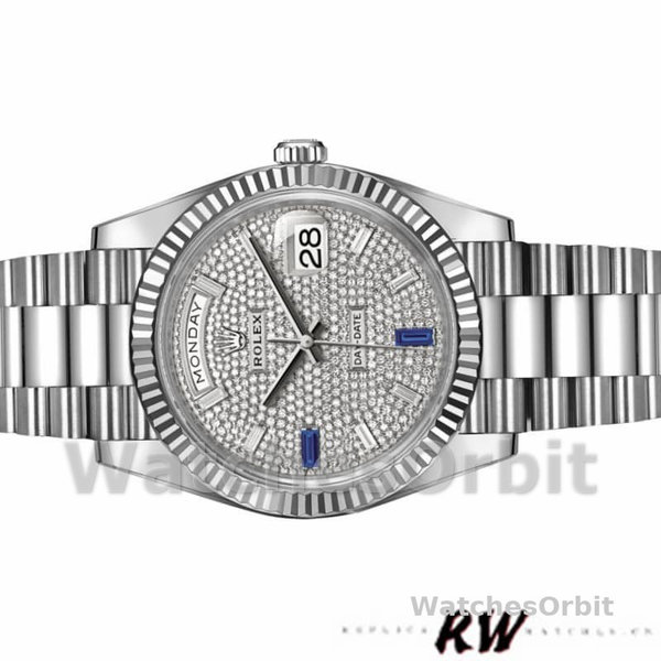 Replica Rolex Day-Date-228239 da uomo, 40 mm, quadrante con pavé di diamanti, lunetta scanalata, pavé di diamanti da uomo