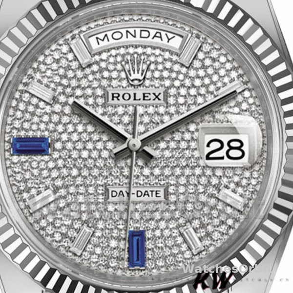 Replica Rolex Day-Date-228239 da uomo, 40 mm, quadrante con pavé di diamanti, lunetta scanalata, pavé di diamanti da uomo