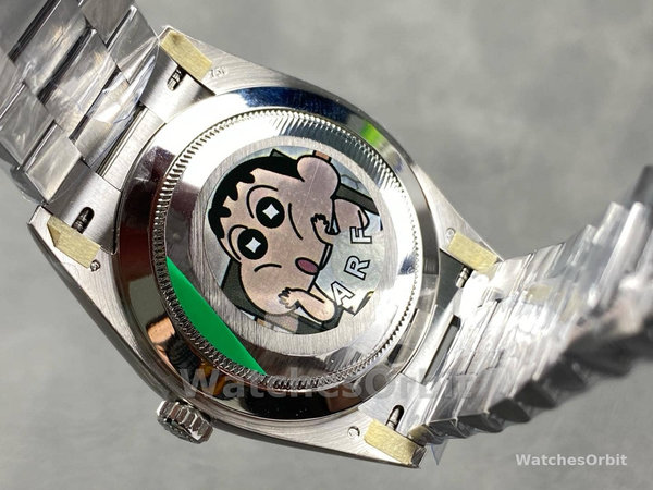 Replica Heren Rolex Day-Date-228239, 40 mm, groene Romeinse wijzerplaat, geribbelde lunette