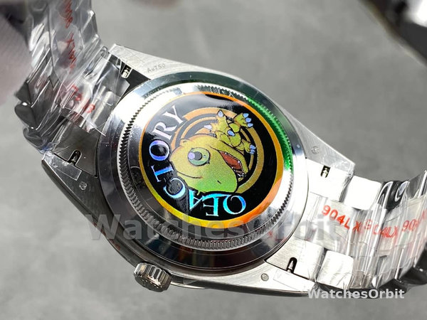 Replica Heren Rolex Day-Date-228239, 40mm, Meteorietgrijze wijzerplaat, geribbelde lunette