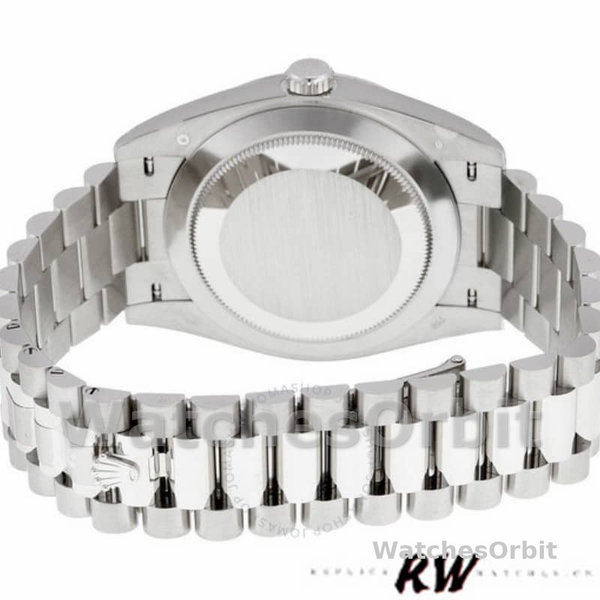 Replica Heren Rolex Day-Date-228239, 40mm, zilver kwadrant motief Romeinse wijzerplaat, geribbelde lunette