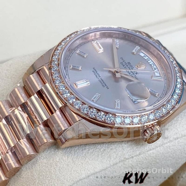 Replica Heren Rolex Day-Date-228345RBR 0007, 40mm, Sundust Diamanten wijzerplaat, Diamanten lunette