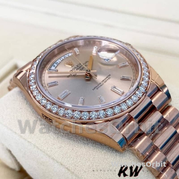 Replica Heren Rolex Day-Date-228345RBR 0007, 40mm, Sundust Diamanten wijzerplaat, Diamanten lunette