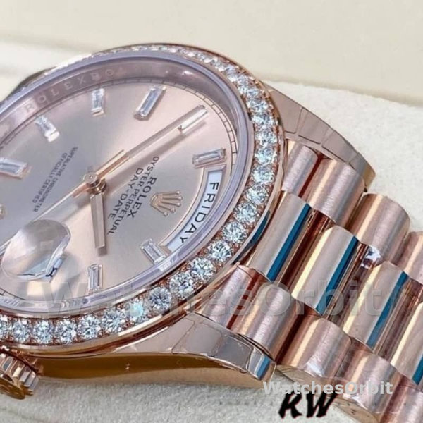 Replica Heren Rolex Day-Date-228345RBR 0007, 40mm, Sundust Diamanten wijzerplaat, Diamanten lunette