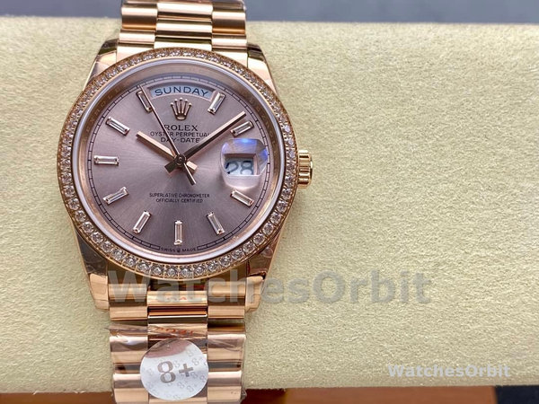 Replica Heren Rolex Day-Date-228345RBR 0007, 40mm, Sundust Diamanten wijzerplaat, Diamanten lunette