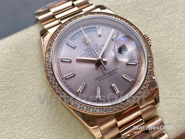 Replica Heren Rolex Day-Date-228345RBR 0007, 40mm, Sundust Diamanten wijzerplaat, Diamanten lunette