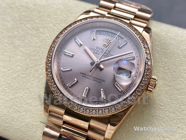 Replica Heren Rolex Day-Date-228345RBR 0007, 40mm, Sundust Diamanten wijzerplaat, Diamanten lunette