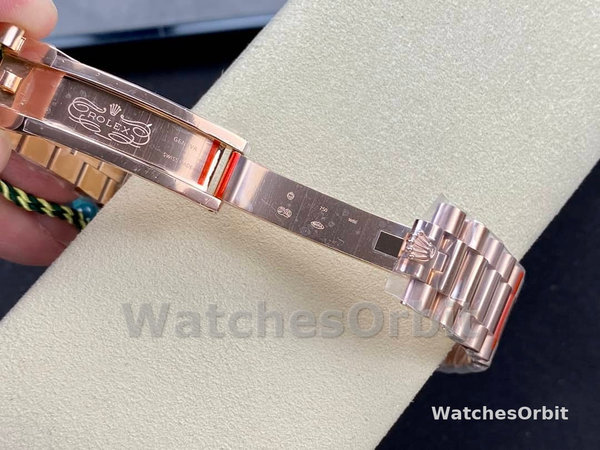 Replica Heren Rolex Day-Date-228345RBR 0011, 40mm, Olijfgroen Romeinse wijzerplaat, Diamanten ring