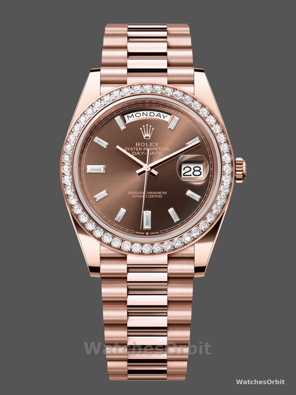 Rolex Day-Date 228345RBR Chocolate Brown Diamond Dial Diamond Bezel 40mm Mens Replica Watch