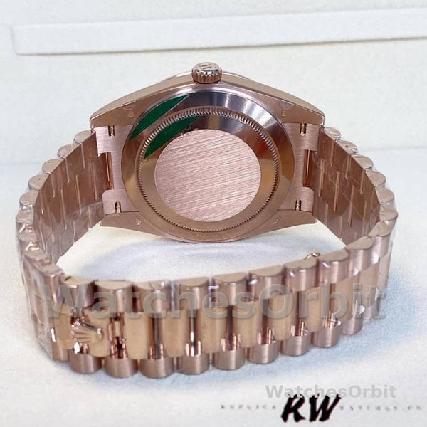 Replica Heren Rolex Day-Date-228345RBR, 40mm, Sundust Stripe Motif Dial, Diamant Bezel, Heren Sundust