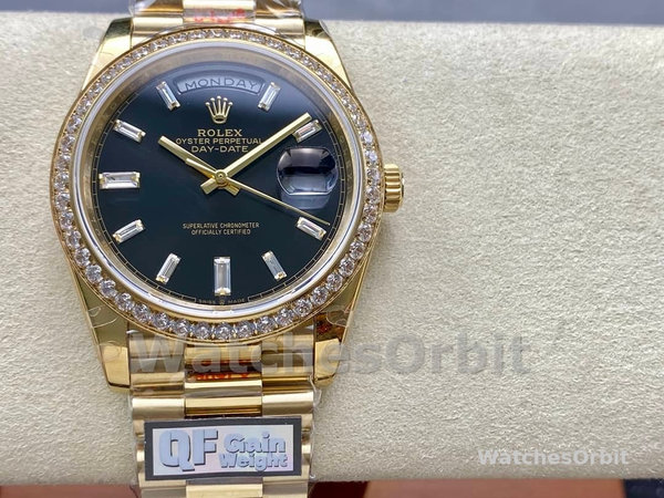 Replica Heren Rolex Day-Date-228348RBR 0043, 40mm, Zwarte Diamanten Wijzerplaat, Diamanten Ring, Heren Zwart
