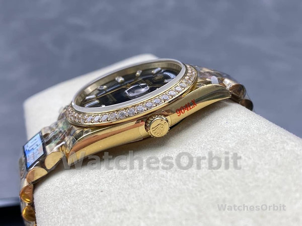 Replica Heren Rolex Day-Date-228348RBR 0043, 40mm, Zwarte Diamanten Wijzerplaat, Diamanten Ring, Heren Zwart