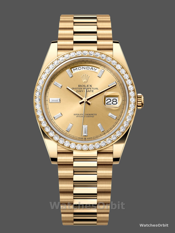 Rolex Day-Date 228348RBR Champagne Diamond Dial Diamond Bezel 40mm Mens Replica Watch