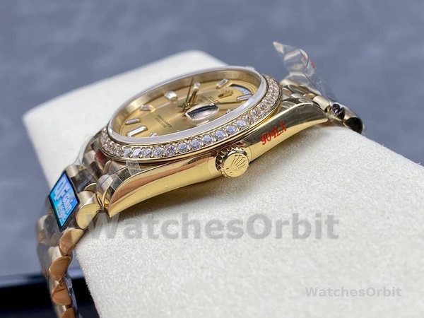 Replica Heren Rolex Day-Date-228348RBR, 40mm, Champagne, Diamanten wijzerplaat, Diamanten ring