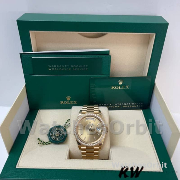 Replica Heren Rolex Day-Date-228348RBR, 40mm, Champagne Index Dial, Diamant Bezel