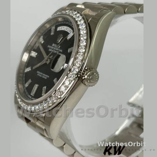 Replica Heren Rolex Day-Date-228349RBR, 40mm, zwarte wijzerplaat, diamanten lunette