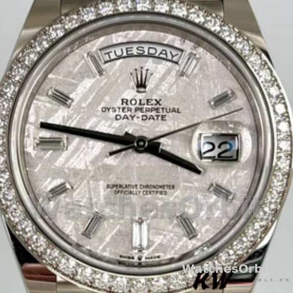 Replica Heren Rolex Day-Date-228349RBR, 40mm, Meteoriet Wijzerplaat, Diamanten Ring