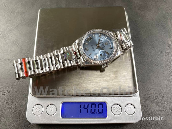 Replica Heren Rolex Day-Date-228396TBR 0030, 40 mm, ijsblauwe wijzerplaat, platina, diamanten ring