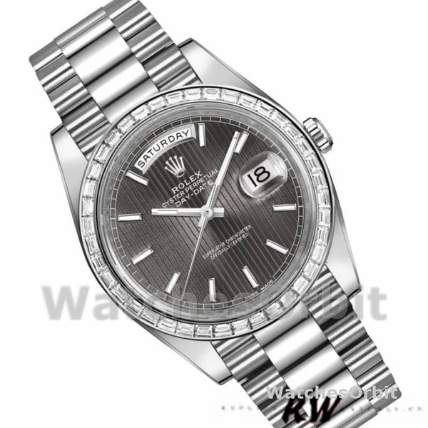 Replica Heren Rolex Day-Date-228396TBR, 40mm, Donker Rhodium Grijze Wijzerplaat, Diamanten Bezel