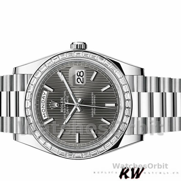 Replica Heren Rolex Day-Date-228396TBR, 40mm, Donker Rhodium Grijze Wijzerplaat, Diamanten Bezel