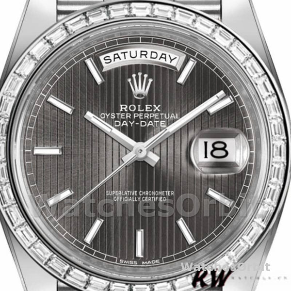 Replica Heren Rolex Day-Date-228396TBR, 40mm, Donker Rhodium Grijze Wijzerplaat, Diamanten Bezel