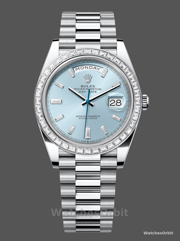 Rolex Day-Date 228396TBR Ice Blue Diamond Dial Diamond Bezel 40mm Mens Replica Watch