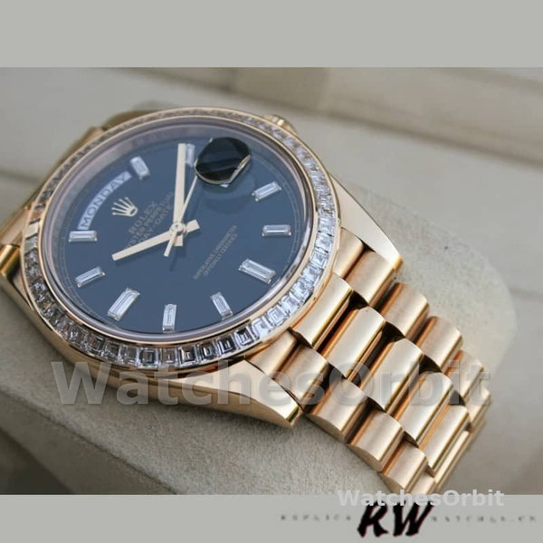 Replica Heren Rolex Day-Date-228398TBR, 40mm, Zwarte Diamant Wijzerplaat, Diamant Bezel, Heren Zwart