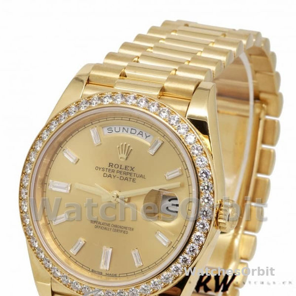 Replique Hommes Rolex Day-Date-228398TBR, 40mm, Champagne Cadran diamanté, Lunette diamantée, Hommes Champagne