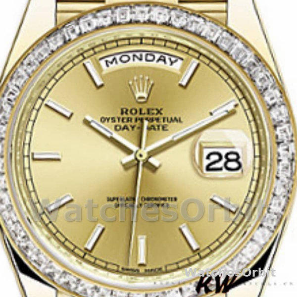 Replique Hommes Rolex Day-Date-228398TBR, 40mm, Champagne Cadran index, Lunette diamant, Hommes Champagne