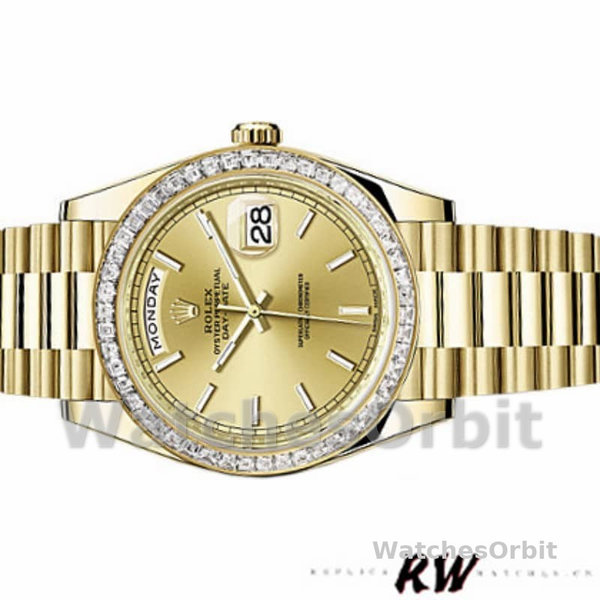 Replica Heren Rolex Day-Date-228398TBR, 40mm, Champagne Index Dial, Diamant Bezel