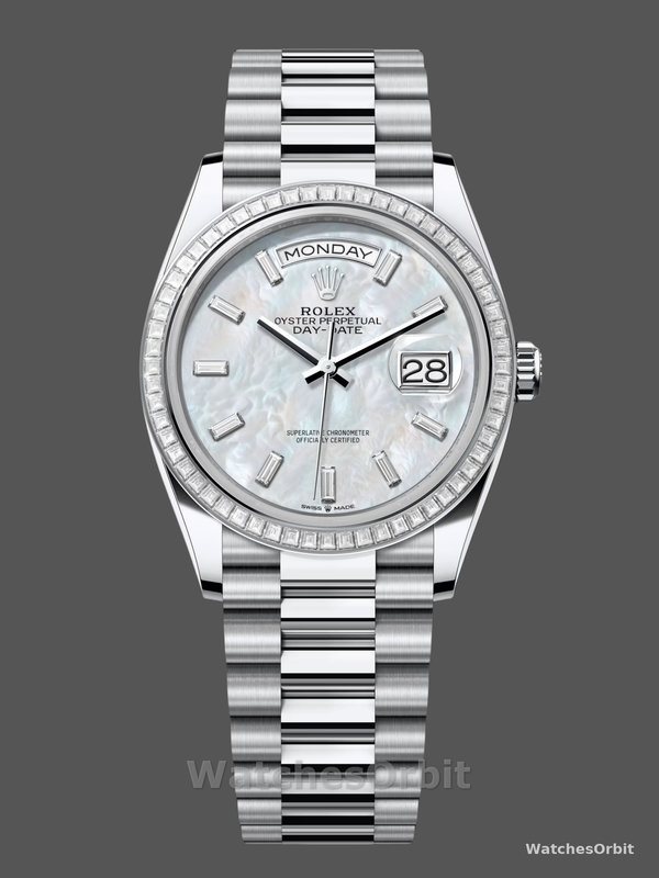 Rolex Day Date 36 MOP Dial Diamond Bezel Platinum m128396tbr 0022