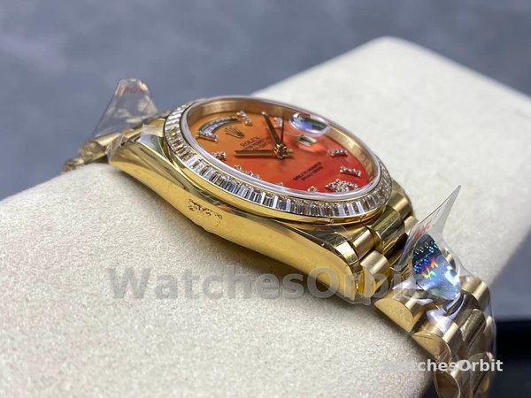 Replica Heren Rolex Day Date 36-M128345RBR 0068, Everose Gold, Diamonds Bezel, Oyster, Groen & Blauw