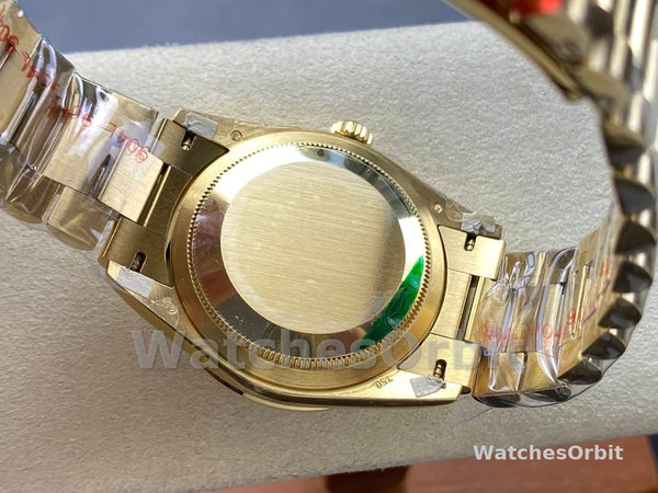 Replica Heren Rolex Day Date 36-M128345RBR 0068, Everose Gold, Diamonds Bezel, Oyster, Groen & Blauw