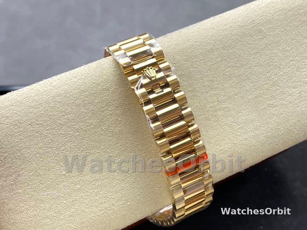Replica Heren Rolex Day Date 36-M128345RBR 0068, Everose Gold, Diamonds Bezel, Oyster, Groen & Blauw